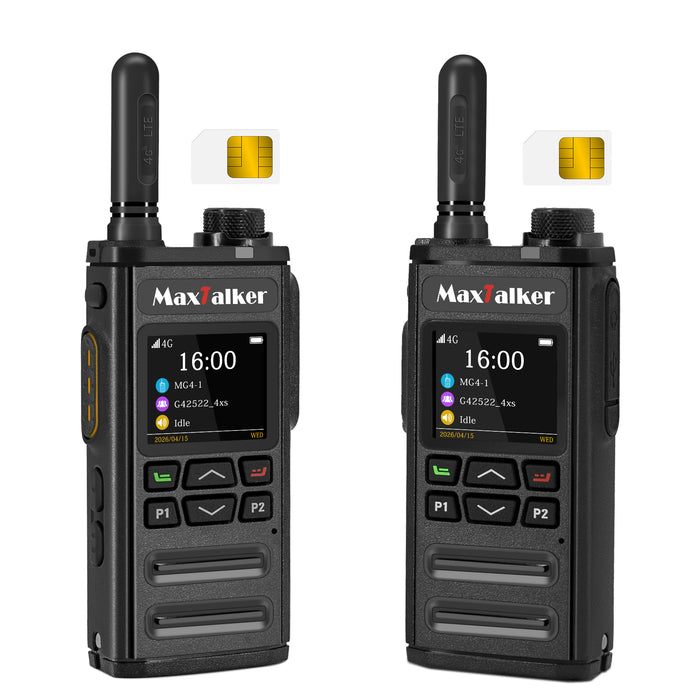 MaxTalker MG4 4G LTE PoC Radio 2-Pack | Global Walkie Talkie with 3-Year SIM, 5000mAh