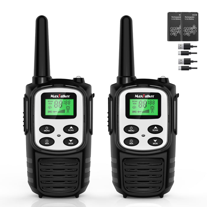 MaxTalker MT10 Walkie Talkies | 22 FRS Channels Rechargeable Two-Way Radio