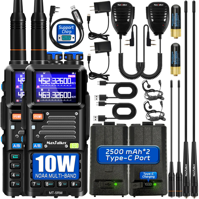 MaxTalker UV-5RM Ham Radio Handheld | Multi-Band Two-Way Radio with NOAA, 2500mAh Type-C, Speaker Mic