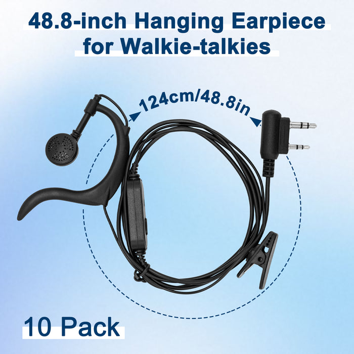 MaxTalker G-Shape 2-Pin Earpiece | PTT Headset with Mic for Two-Way Radios