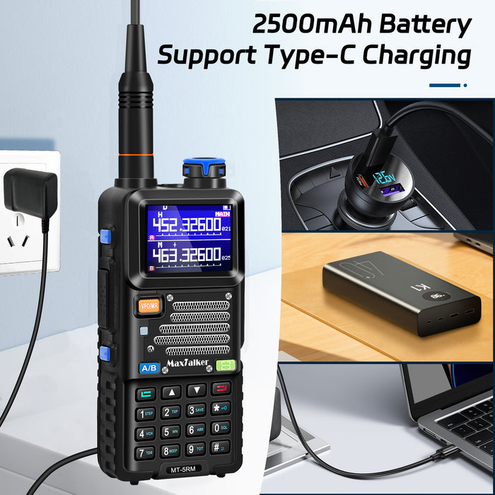 MaxTalker UV-5RM Ham Radio Handheld | Multi-Band Two-Way Radio with NOAA, 2500mAh Type-C, Speaker Mic