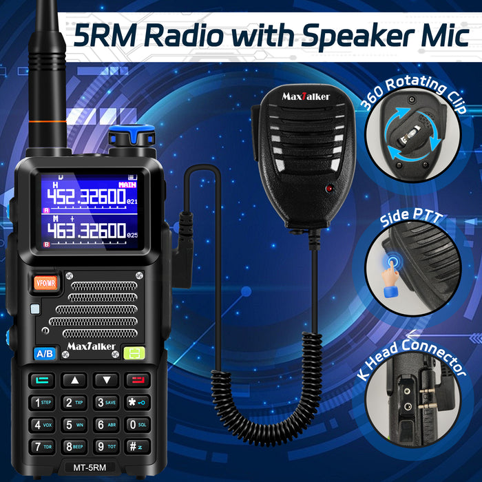MaxTalker UV-5RM Ham Radio Handheld | Multi-Band Two-Way Radio with NOAA, 2500mAh Type-C, Speaker Mic