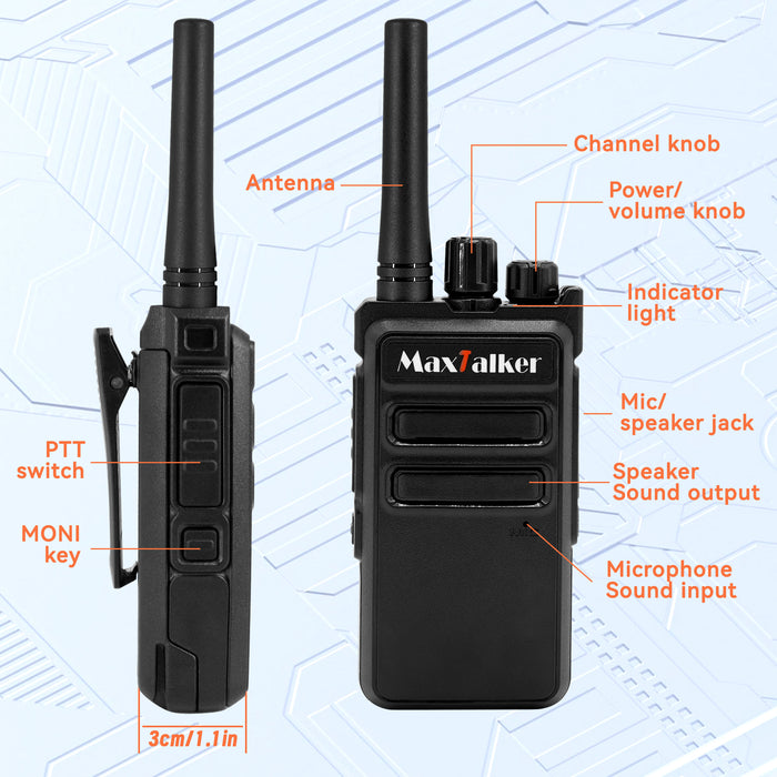 MaxTalker MT-5X Rechargeable Walkie Talkies | Compact Two-Way Radios with Earpiece
