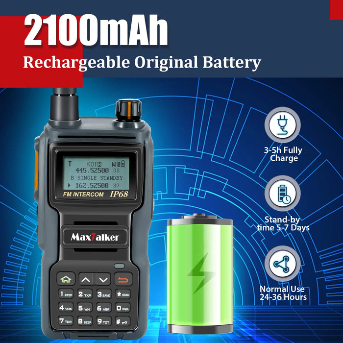 MaxTalker TK-W70 10W Ham Radio | IP68 Waterproof Professional Handheld