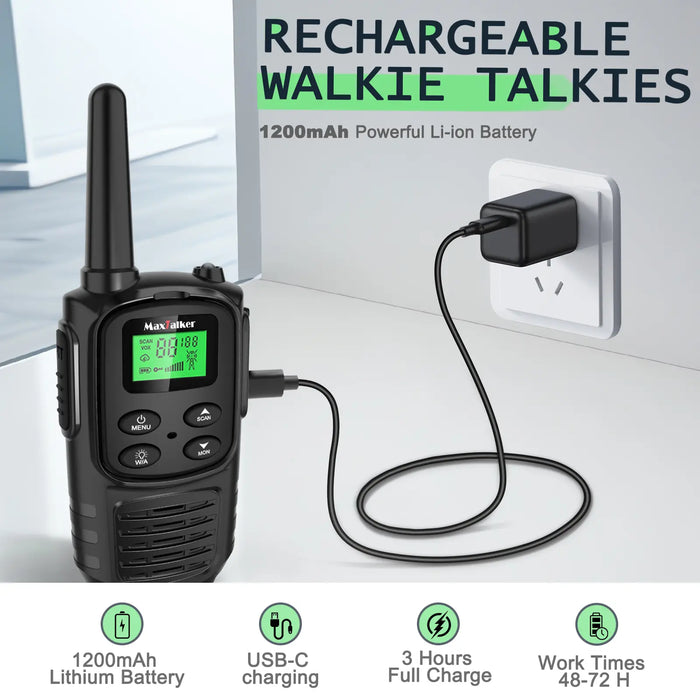 MaxTalker MT10 Walkie Talkies | 22 FRS Channels Rechargeable Two-Way Radio