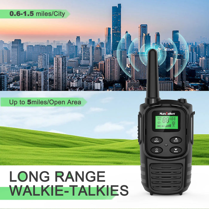 MaxTalker MT10 Walkie Talkies | 22 FRS Channels Rechargeable Two-Way Radio